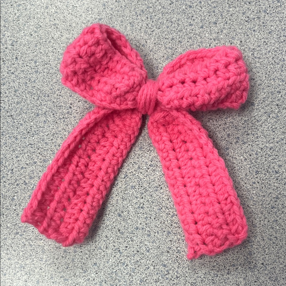 Pink Crocheted Bow Hair Accessory